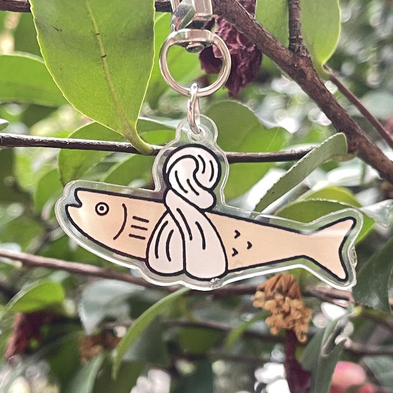 Fischförmiger Acryl-Schlüsselanhänger Einfacher Fisch-Cartoon Stehender Schild Rucksack und Kleiner Anhänger