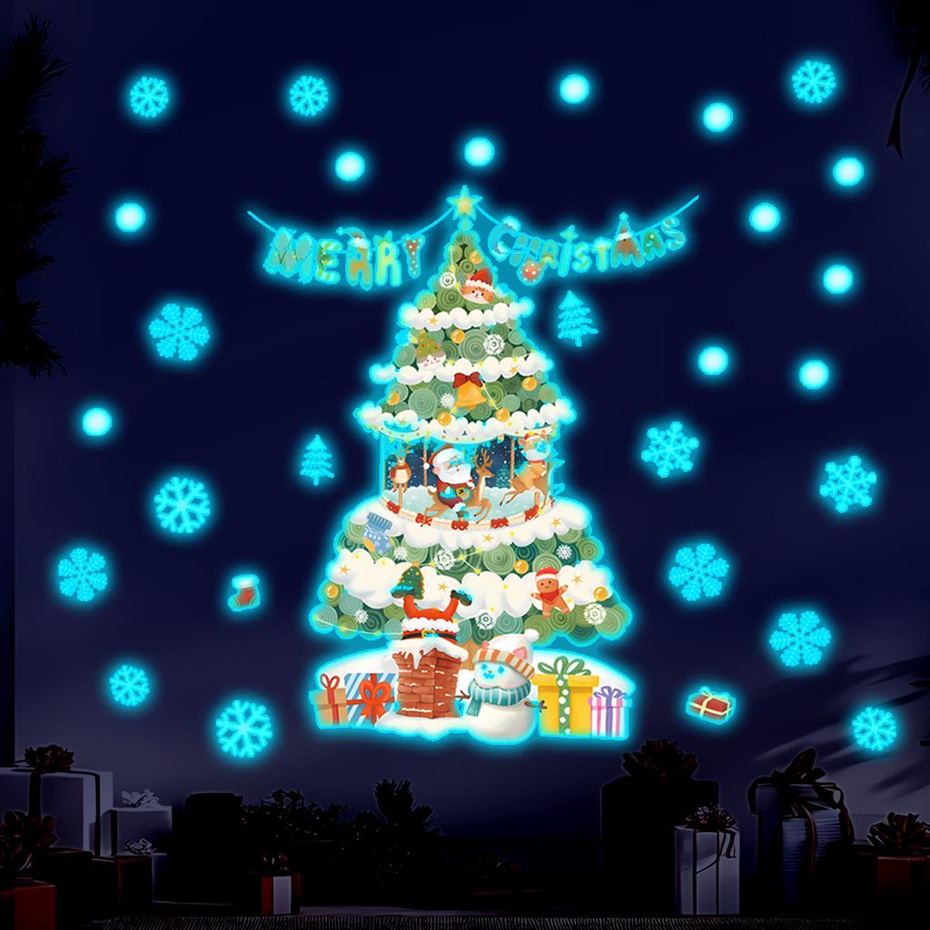 Cartoon Christmas Tree Luminous Wall Stickers Glow in The Dark Wallpaper for Kids Room Living Room Nursery Home Decoration