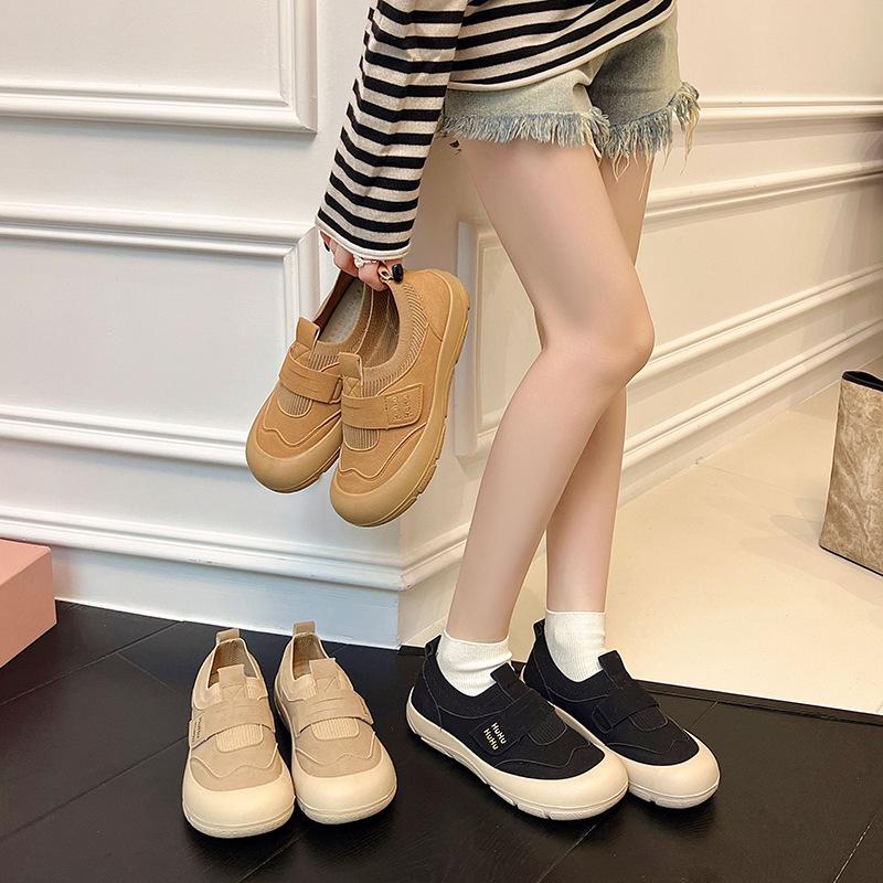Processing and Customization of New Women's Summer Breathable and Versatile One-pedal Velcro Comfortable and Heightening Soft-soled Casual Shoes Women