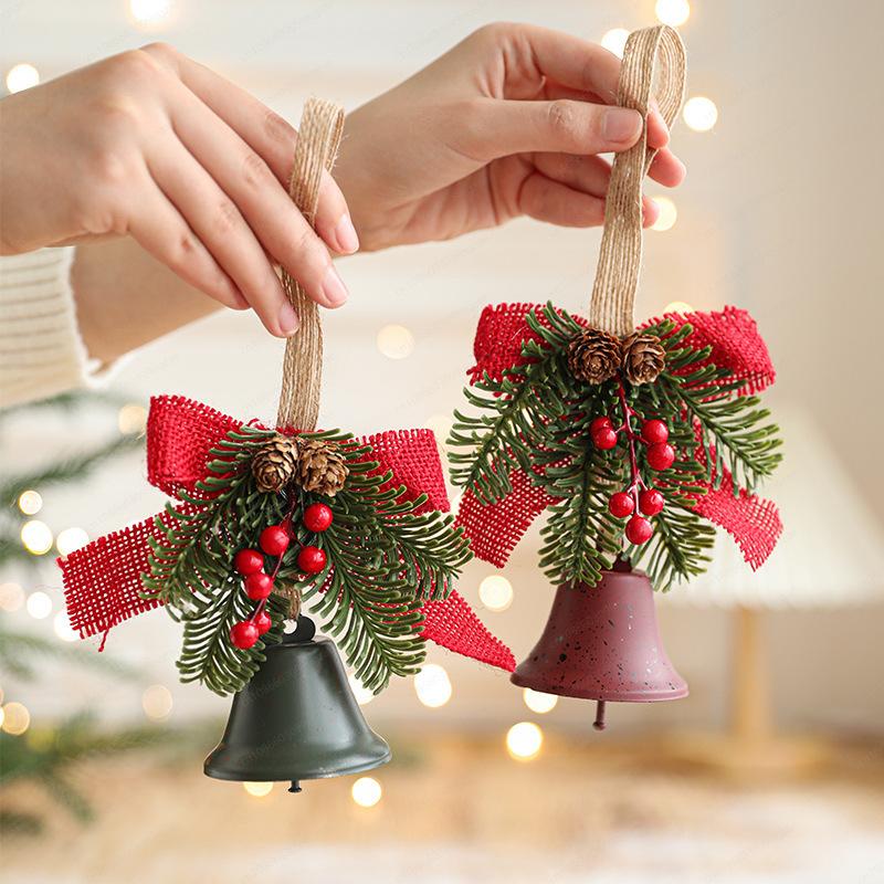 Wrought iron metal bell bow red fruit pine branch pine cone pendant door hanging Christmas decorations Christmas tree pendant