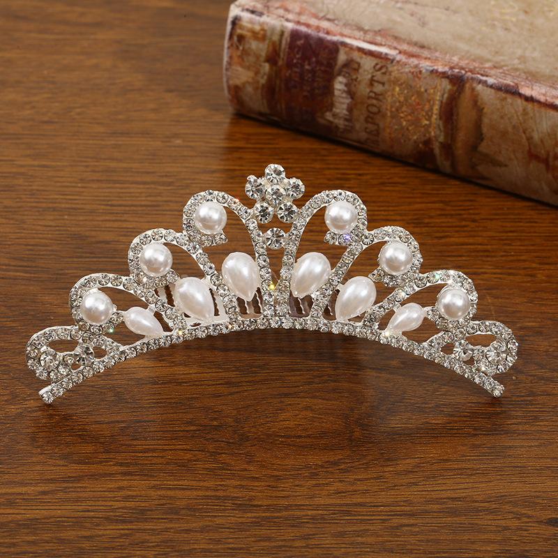 New Children's Crown Rhinestone Hair Accessories Princess Crown Girl's Birthday Alloy Comb Girl's Crown Tiara