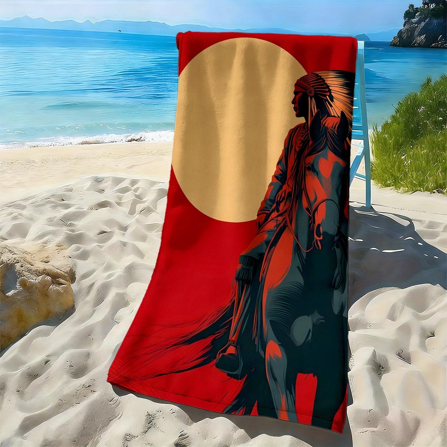 

Pattern of Indian Mounted Warrior polyester microfiber beach towel is highly absorbent, suitable for swimming and beach outings W30*H60(CM)