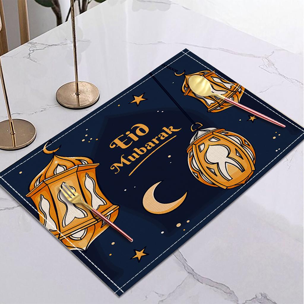 Ramadan Linen Placemat Eid Mubarak Table Ornaments Muslim Islam Party Supplies Ramadan Mubarak Kareem Home Decorations 42x32cm