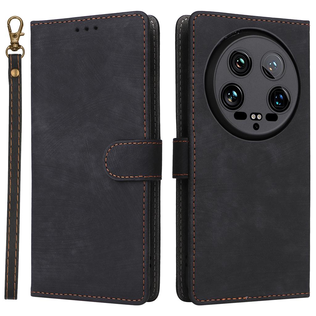 For Xiaomi 14 Ultra Phone Case with Hand Strap PU Leather RFID Blocking Wallet Cover