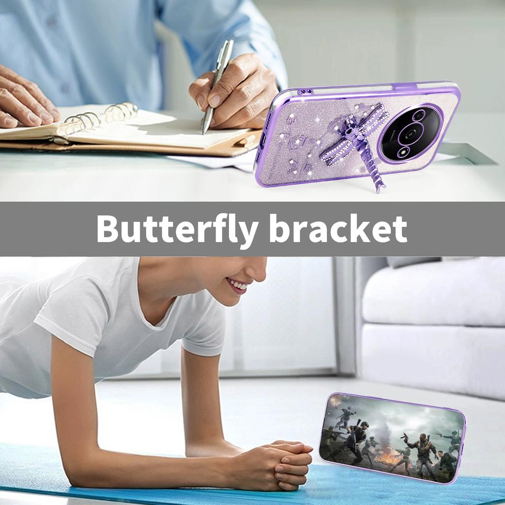 Pouzdro pro Xiaomi Redmi A3 4G/A3x 4G/Poco C61 4G Dragonfly Stojánek TPU Květiny Třpytivé Kryt na telefon