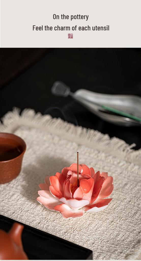 Xichun Handmade Ceramic Flower Incense Holder - Zen Style Ornament