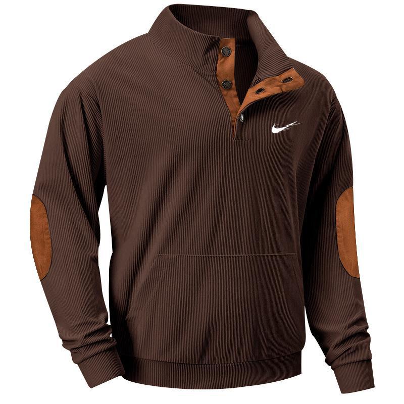 Autumn European men's casual stand up collar long sleeved corduroy sports sweatshirt with pockets