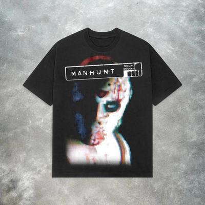 Manhunt Retro Y2K Pánské a dámské americké streetové tričko, Módní kulatý výstřih, volný, ležérní top na jaro a léto