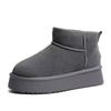 Snow boots women, winter fashion versatile platform bread shoes leather velvet thickened snow cotton