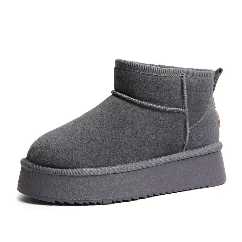 Snow boots women, winter fashion versatile platform bread shoes leather velvet thickened snow cotton