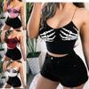 Gotisk skjeletthåndtrykk Bodycon Crop Kvinner Sexy V-hals Spandex Spaghetti Stropp Ermeløs Harajuku Print Halter Tank Tops