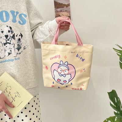 2 Cute Cartoon Printed Handbag Women's Large-capacity Canvas Shopping Bag Hand Carry Work Bento Bag