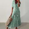 V-neck Half Sleeve Lace-up Tassel Large Hem Female Dress Bohemia Style Floral Print Beach Maxi Dress Streetwear