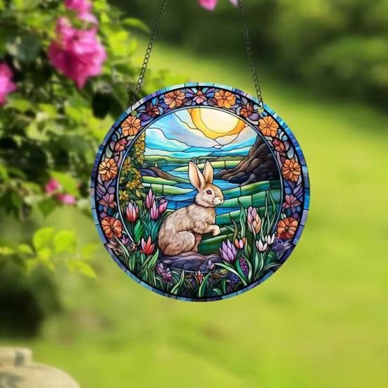 Easter Bunny Suncatcher 2D Acrylic Rabbit Eggs Window Hanging Ornament for Indoor Outdoor Home Garden Decor Housewarming Gifts for Women