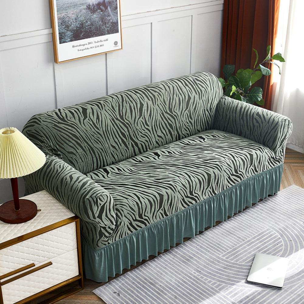 Thickened Cationic Flounce Elastic Sofa Cover Full Protection Dustproof for Single Double Triple Seater