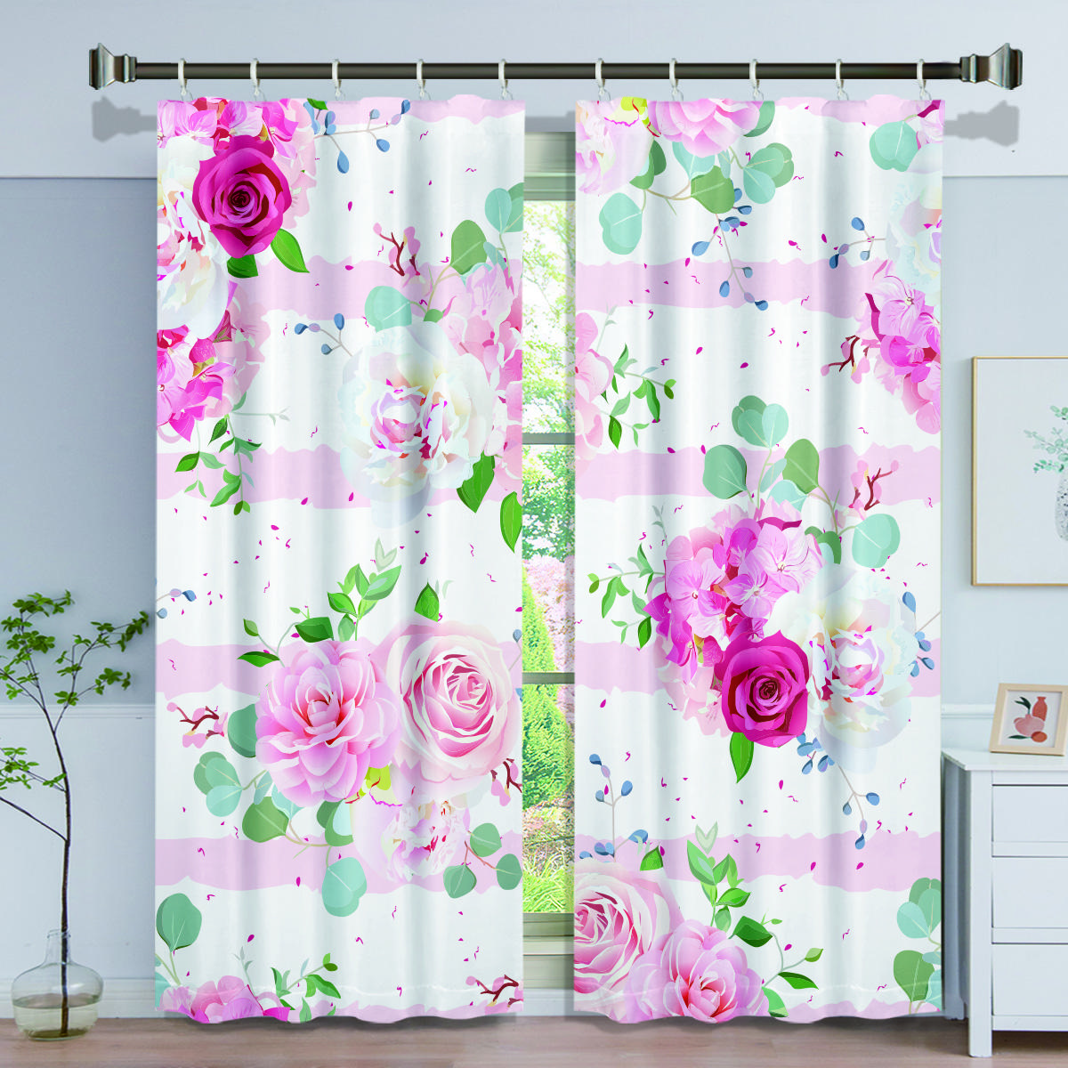 

Ready-made Up-to-date Flower Floral Sunshade Lightweight Window Panel Drapes For Kids Bedroom Living Room Bathroom Kicthen Door Hall Home W50 X H130(CM)X2&Grommet Top