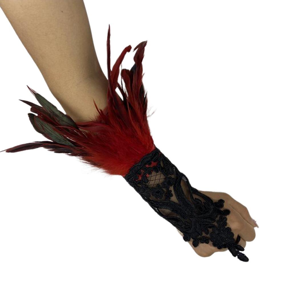 1PC Embroidery Feather Long Gloves Lace Wedding Gloves Gothic Mesh Sleeve  Party Wear