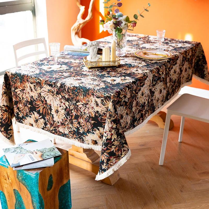 Prostokątne obrusy w stylu boho Czerwone wzory z naszywkami Żakardowy obrus na Boże Narodzenie Halloween Kolacje Przyjęcia urodzinowe Wystrój weselny