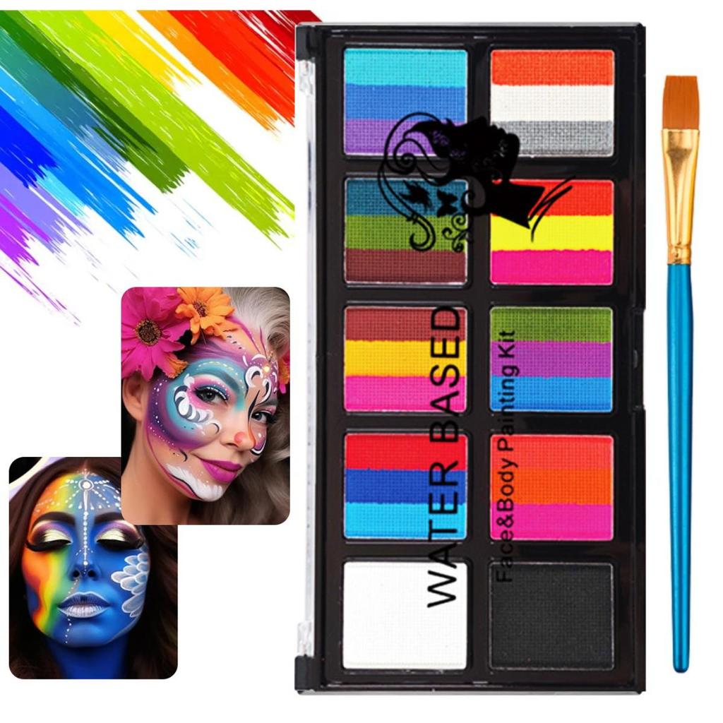 Kids' Face Paint Set: 10 Grids, 3 Colors, Water-Soluble, Easy to Clean