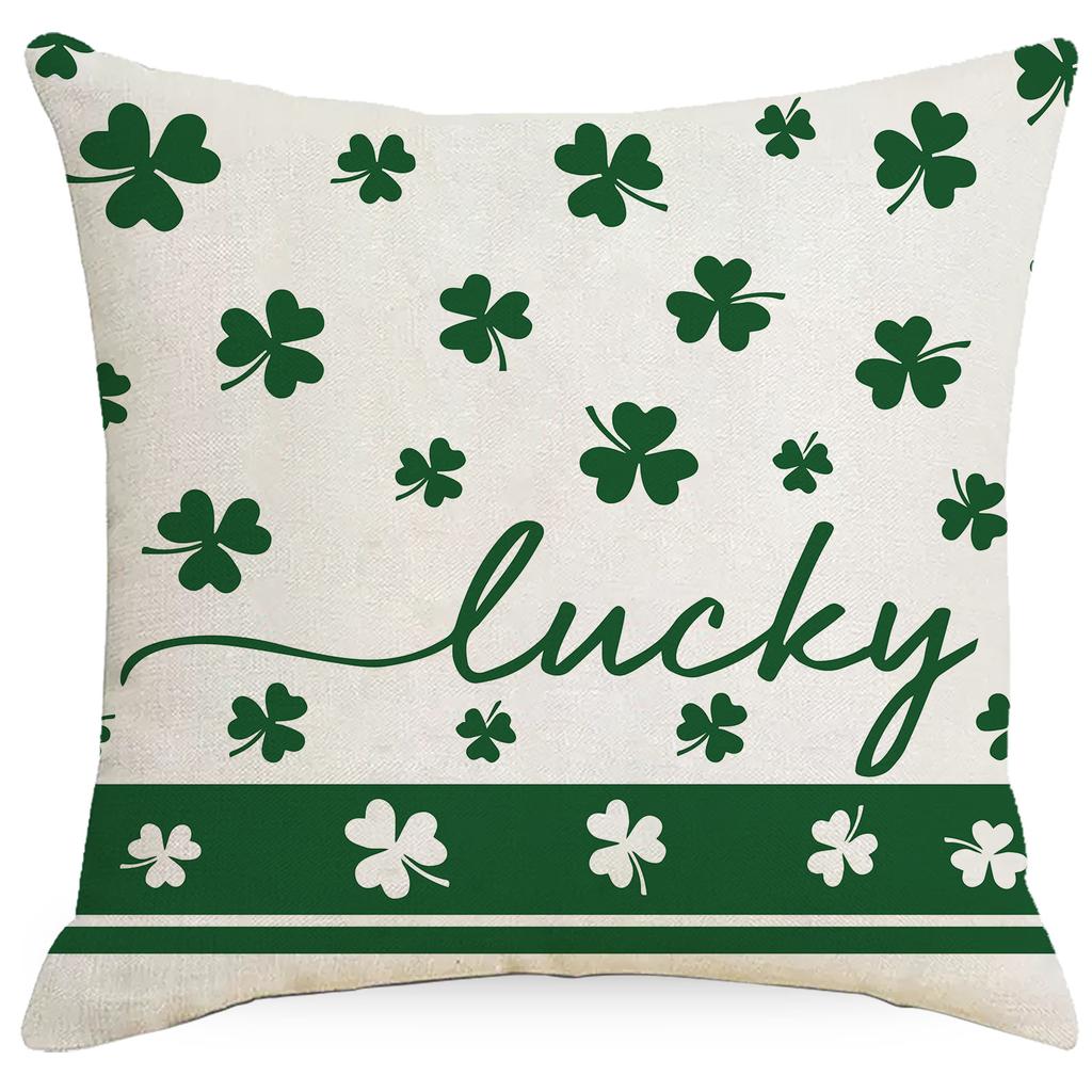 St. Patrick's Day Pillowcase Green Plant Stripe Print Home Decoration Living Room Sofa Pillowcase