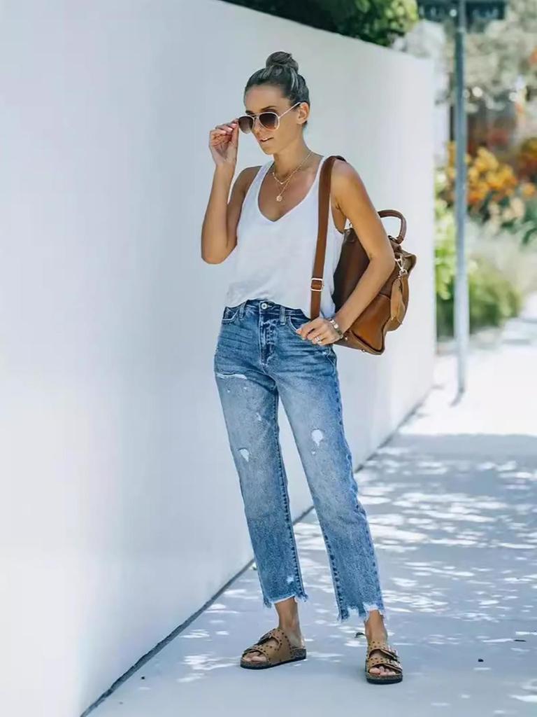 2025 Women's Ripped Casual Nine-Point Straight-Leg Jeans