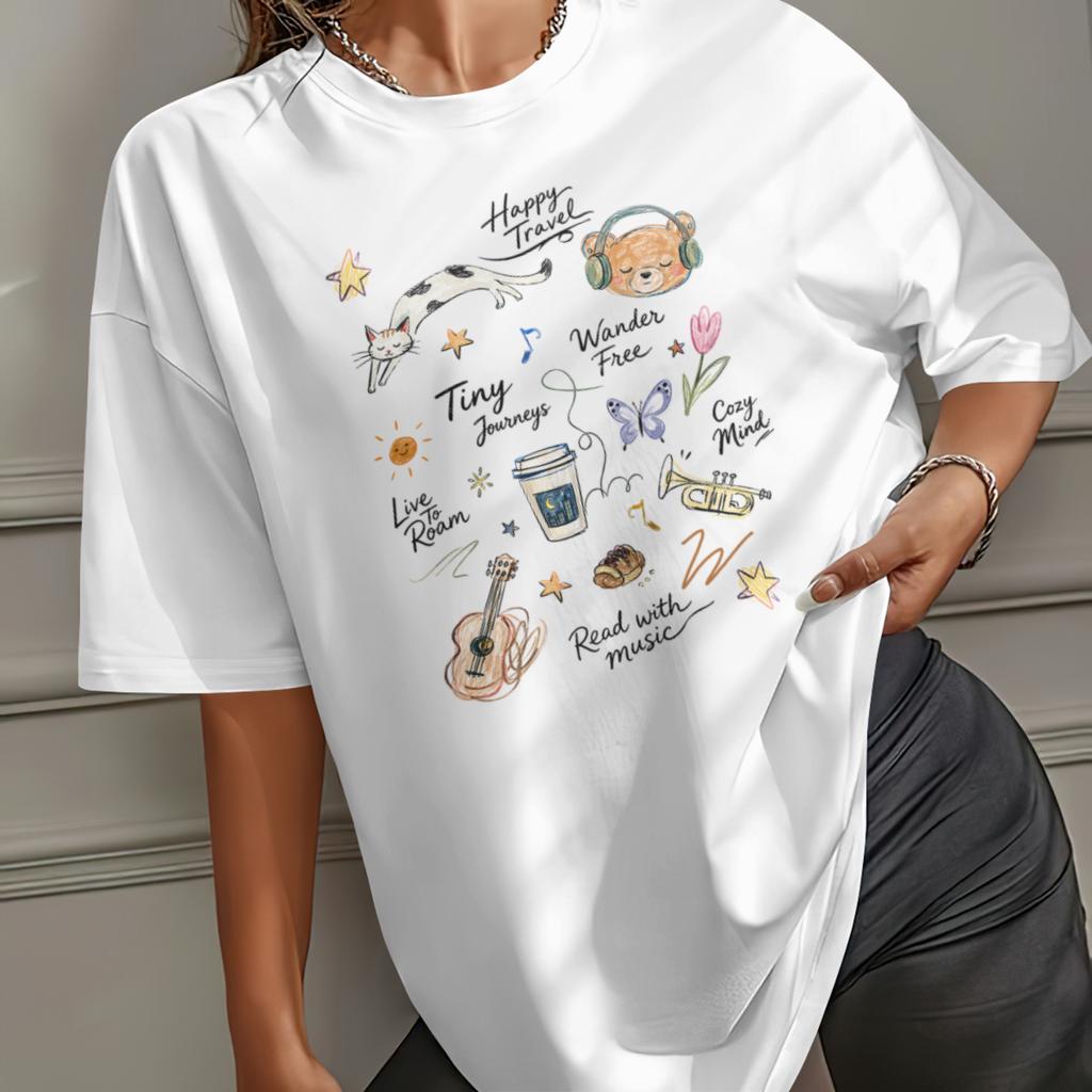 Music Tshirts For Women Cute Fruit Graphic Tees Cottagecore Aesthetic Tshirt Oversized Retro Streetwear Tops