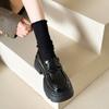 Black Big Head Thick Sole Small Leather Shoes Women's New Autumn One Pedal Thick Heel Increase