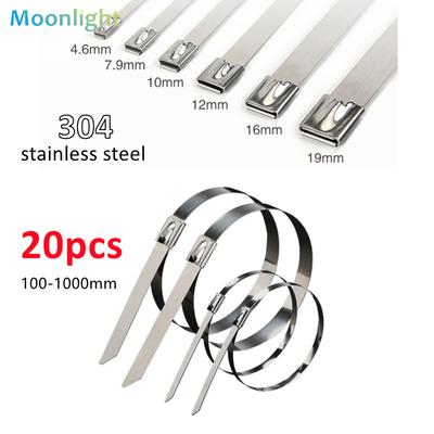 20Pcs 4.6/7.9mm Stainless Steel Metal Cable Ties Exhaust Wrap Coated Locking Metal Zip-Exhaust Multifunctional Locking Cable Tie