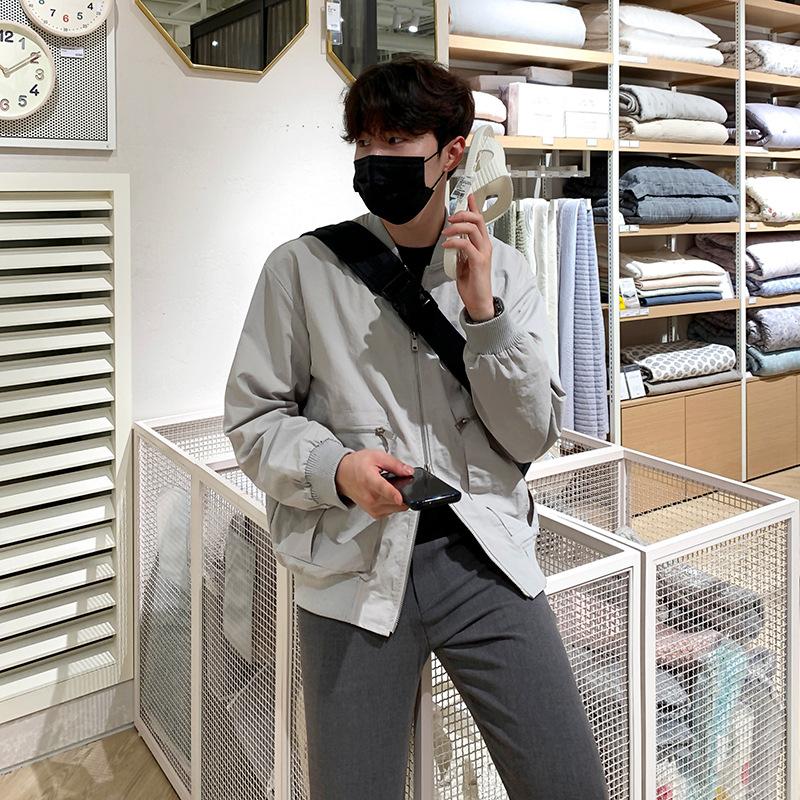 

Повседневная куртка корейского стиля, мужская свободная бейсбольная куртка с воротником-стойкой, модные топы для мужчин на весну и осень 2XL серый