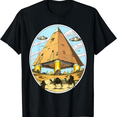 Alien UFO Ancient Egyptian Pyramids Space Science Fiction T-Shirt