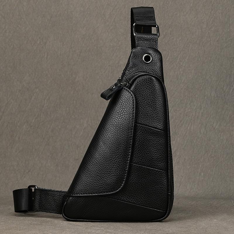 

Men s Top Grade Cowhide Leather Crossbody Chest Bag Multi-Functional Shoulder Leisure Sports Casual Bag чорний