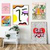 Girl Power Kolorowy Cytat Grafiki Abstrakcyjna Twarz Nakrapiany Plakat na Płótnie Wystrój Domu Salon Skandynawski Ściana Nieoprawiony Obraz