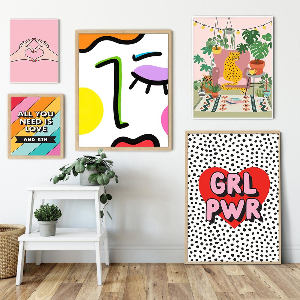 Girl Power Kolorowy Cytat Grafiki Abstrakcyjna Twarz Nakrapiany Plakat na Płótnie Wystrój Domu Salon Skandynawski Ściana Nieoprawiony Obraz