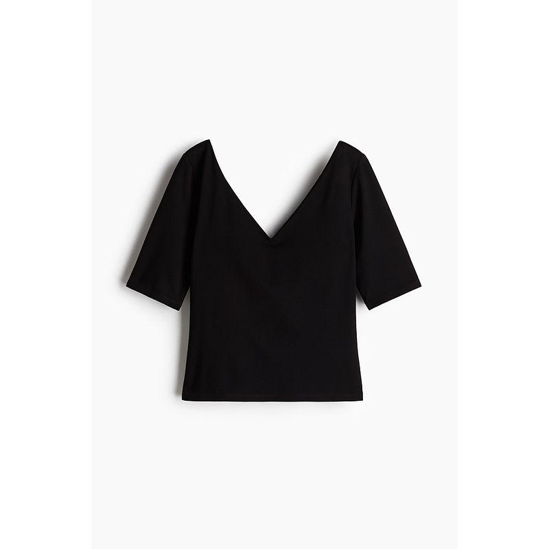 

HM Women s T-shirt 2025 Fall New V-neck Graceful and Fashionable Casual French T-shirt Shory Style Tops 1276659