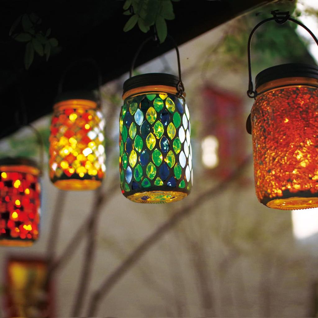 Gartenleuchte in Rot kleiner Größe Durchmesser x mit glitzerndem Mosaik Sie verfügt über LED-Leuchten, die sich automatisch einschalten bei und ist IPX4 Enver Hellook
