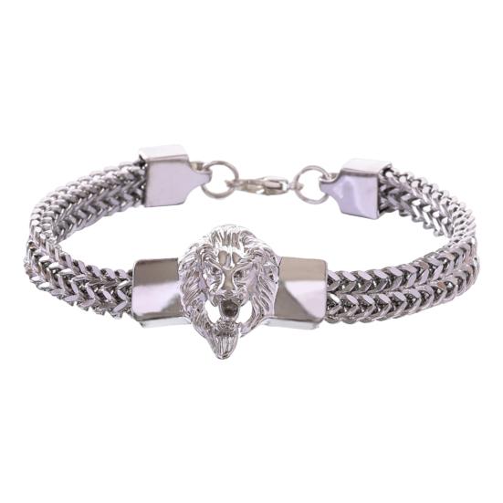 Men Bracelet Lion Decor Hip Hop Style Bracelet Round Smooth