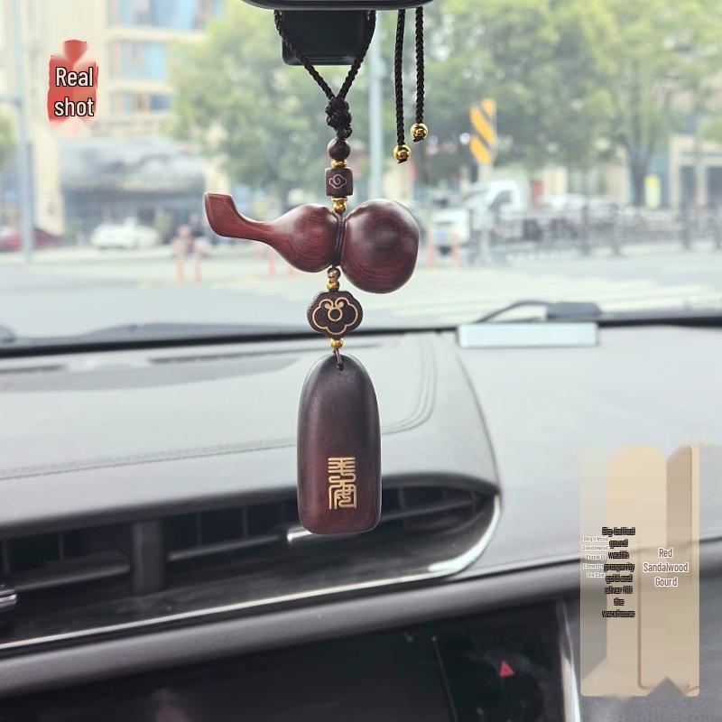 Sandalwood Gourd Pendant: High-End Rearview Mirror Amulet for Men and Women