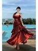 Sanya French Seaside Spaghetti Strap Ruffled Vacation Dress