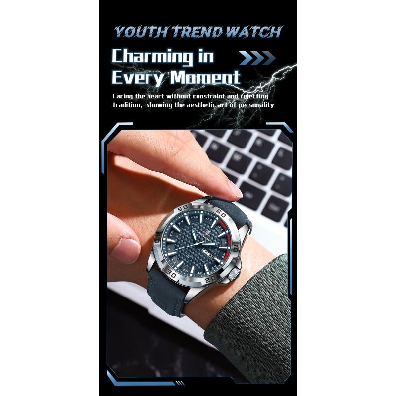 POEDAGAR Original Man Wristwatch Top Luxury Waterproof Luminous Date Week Watch for Men Quartz Sport Leather Watches Reloj