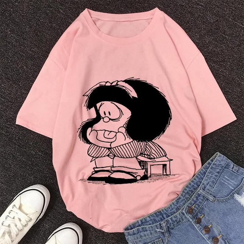 Mafalda Kawaii Graphic Print T-shirt Women Harajuku Aesthetic Pink Tops Y2k Casual Tshirt 2026 Newest Summer Fashion Female T Shirt
