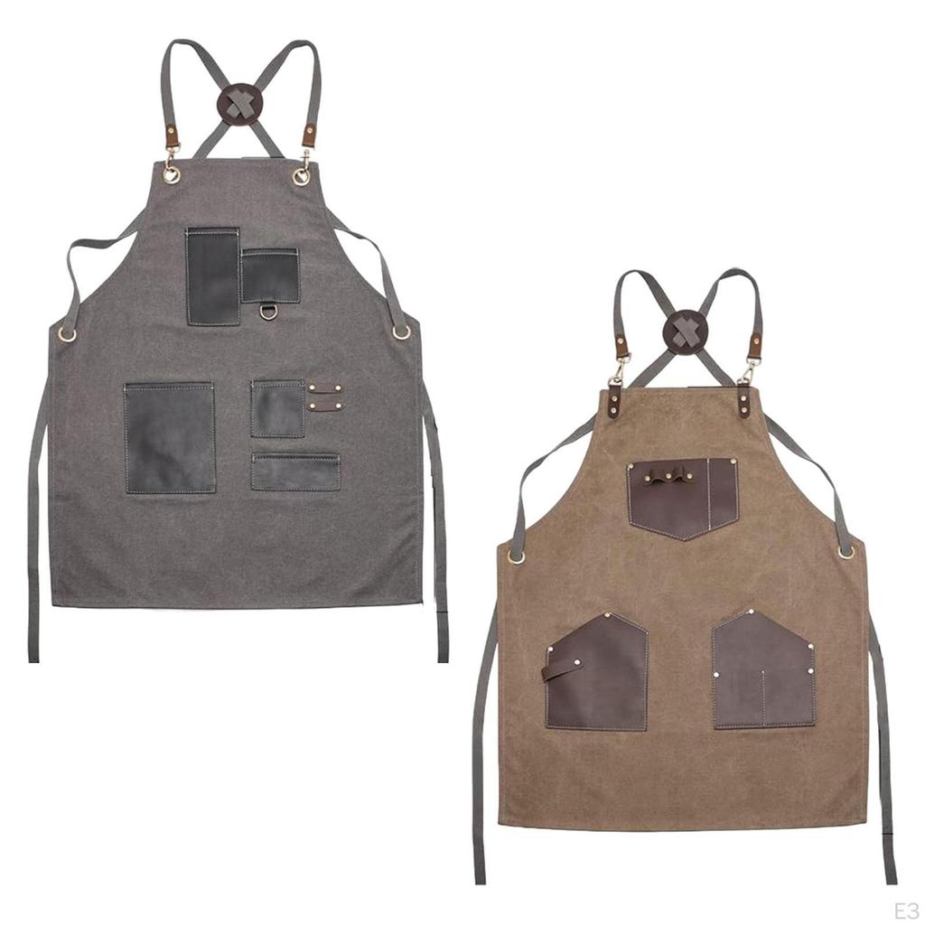 Canvas Apron with Pockets Adjustable Neck Hair Stylist Barber for Service Baking