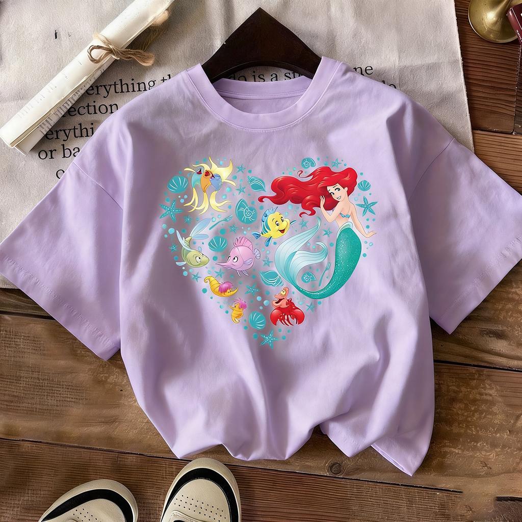 Summer Comfortable Loose Short Sleeve Kids Top Mermaid Girls Printed T-Shirt