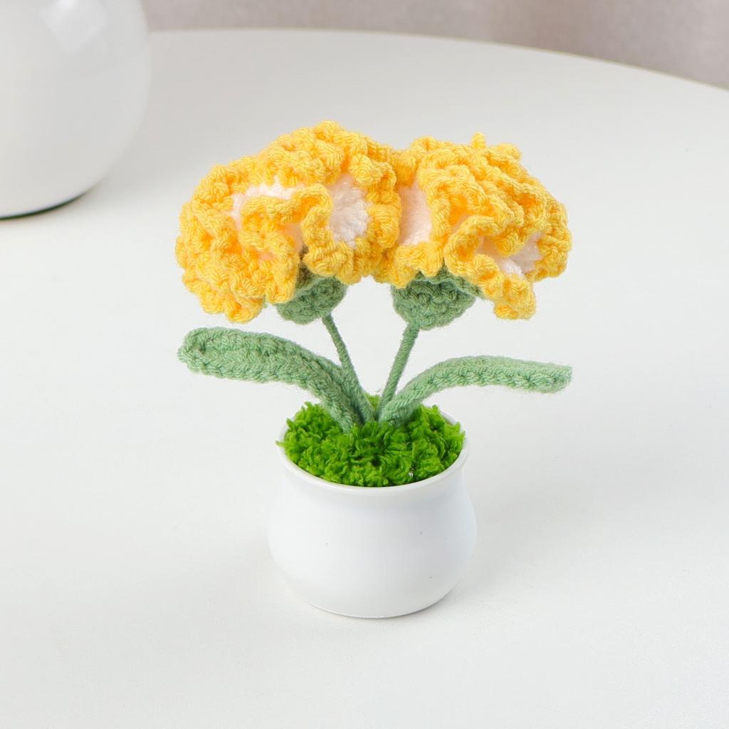 Hand-Knitted Wool Fake Flowers Set: Sunflower, Carnation, Tulip - Desktop Decor, Teacher/Student Gift, Everlasting Bouquet