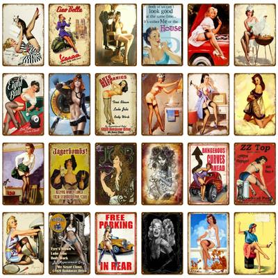 Vintage Sexy Lady Pin Up Girl Painting Tin Signs Metal Plate Art Poster Wall Sticker Bar Coffee House Cafe Home Decor YJ114