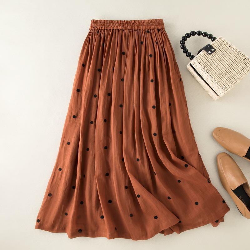 Skirt Woman Slim Pleated Skirt Retro Elastic Waist Plus Size Long Skirt Woman