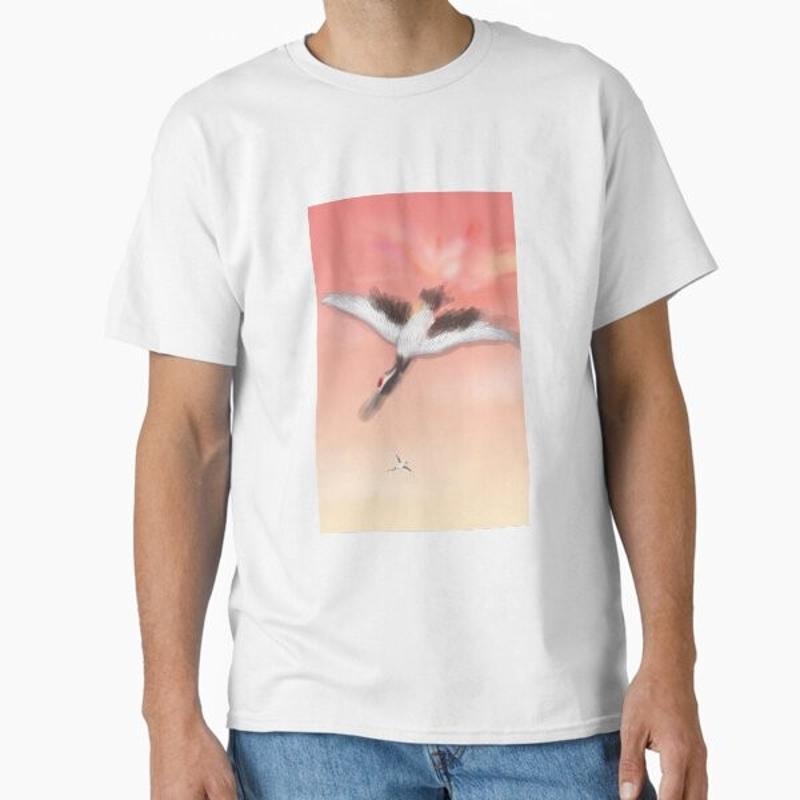sunset and red crown crane Classic T Shirt Made in US AUS Size S 2XL