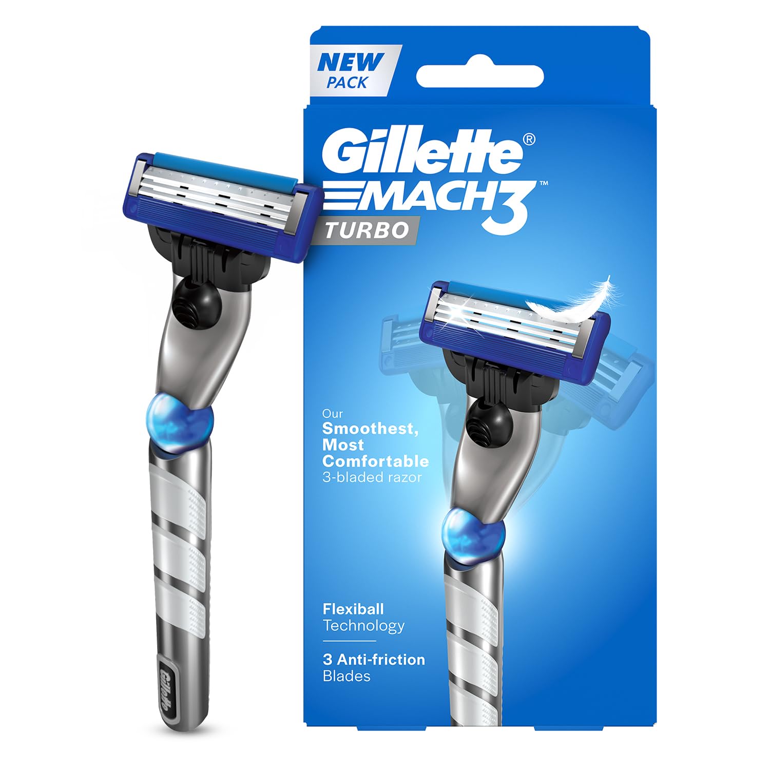 Gillette Mach 3 Turbo Shaving Razor for Men | Anti-Friction Blades & Lubricating Strip for smooth shave and sensitive skin