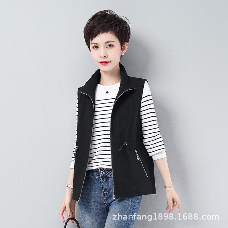 Women's Cotton Sleeveless Vest Short Waistcoat With Pockets Waist‑Tied Casual Outerwear For Middle‑Aged Women Spring Autumn Cardigan
