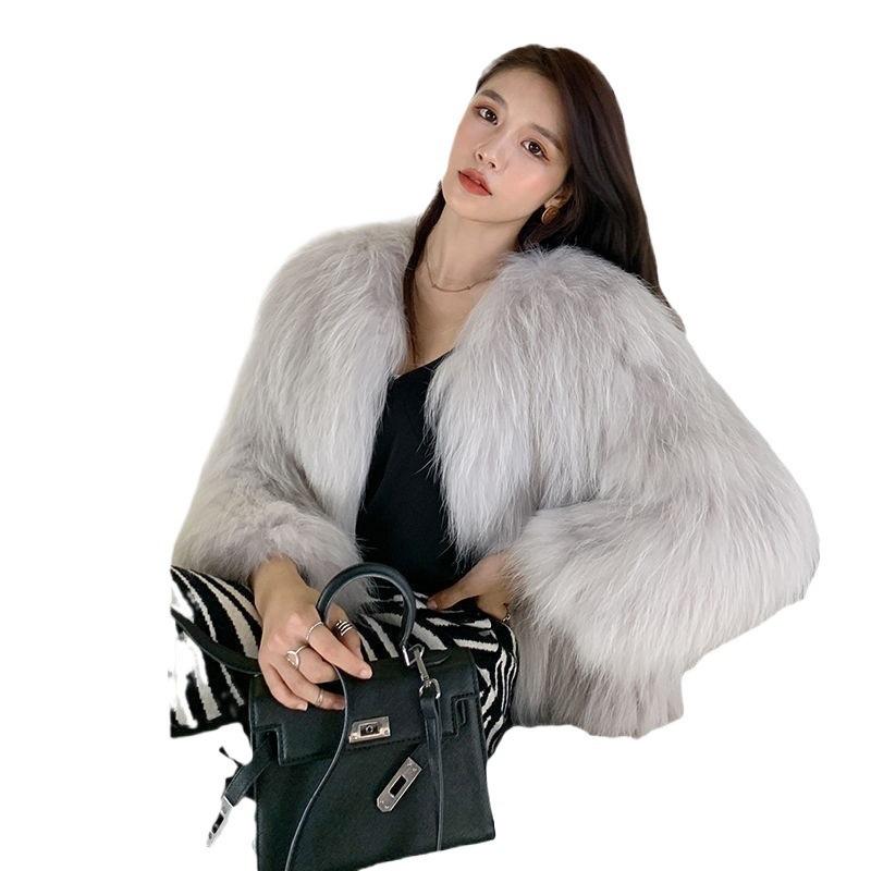 Imitation Fuchs Pelzimitat Mantel Damen Kurz Herbst und Winter Neu Imitat Nerz Pelz Leicht