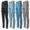 European and American Men's Ripped Badge Skinny Jeans